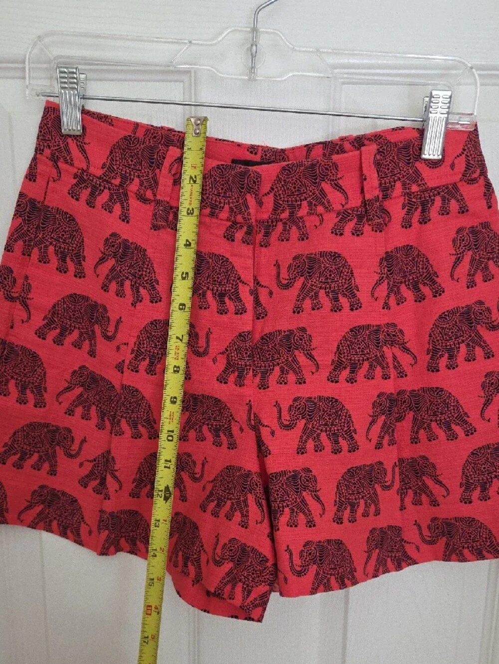 J. Crew Coral Red Tap Style Shorts with Black Elephant Print. Size 2